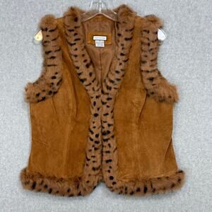 Vtg Mythology Suede & Rabbit Fur Vest Size 10 Lined Bohemian Festival Luxury